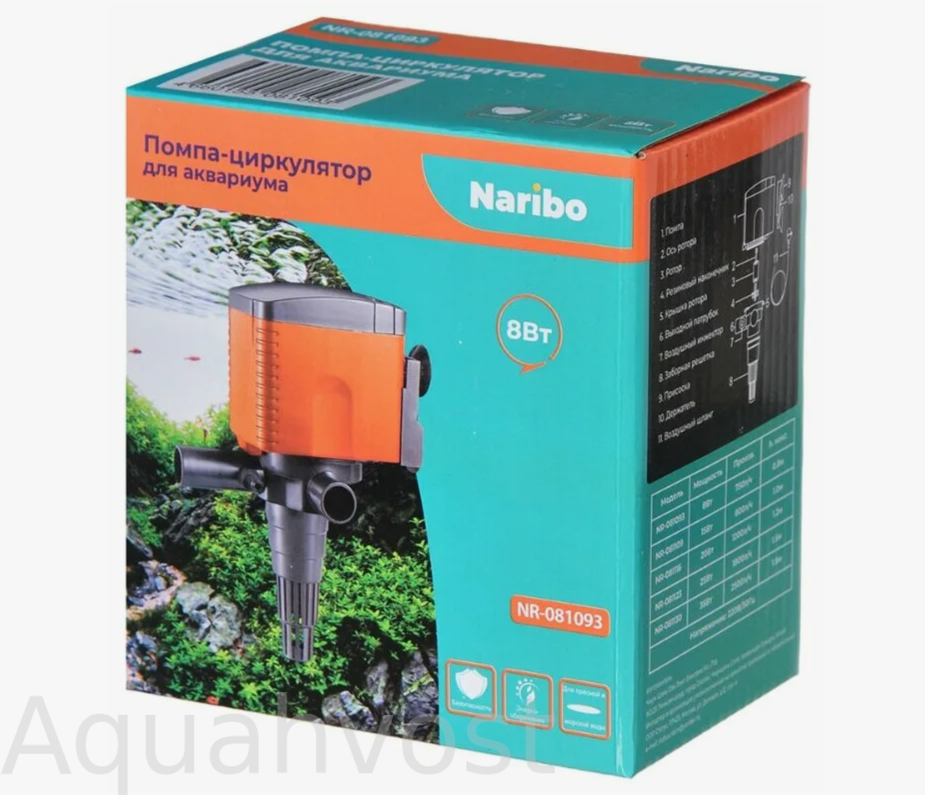 Помпа-циркулятор Naribo 8Вт, 750л/ч, h.max 0,8м