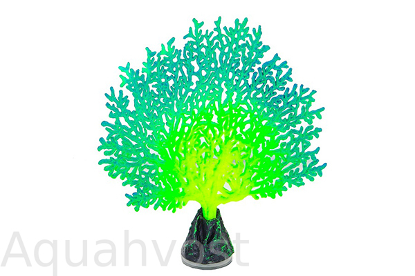 Флуоресцентная аквариумная декорация GLOXY Коралл веерный зеленый, 13,5х3х16см