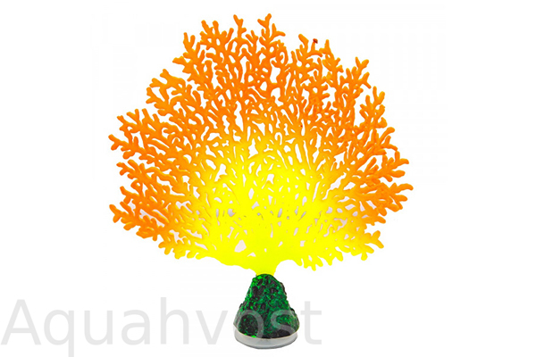 Флуоресцентная аквариумная декорация GLOXY Коралл веерный оранжевый, 13,5х3х16см