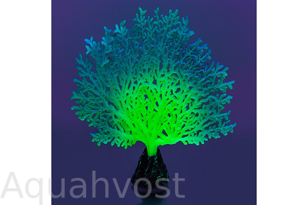 Флуоресцентная аквариумная декорация GLOXY Коралл веерный зеленый, 13,5х3х16см